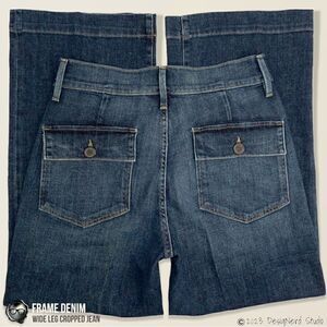 FRAME DENIM WIDE LEG CROPPED JEANS IN MOSEY BLUE STRETCH DENIM WOMEN’S SIZE 28
